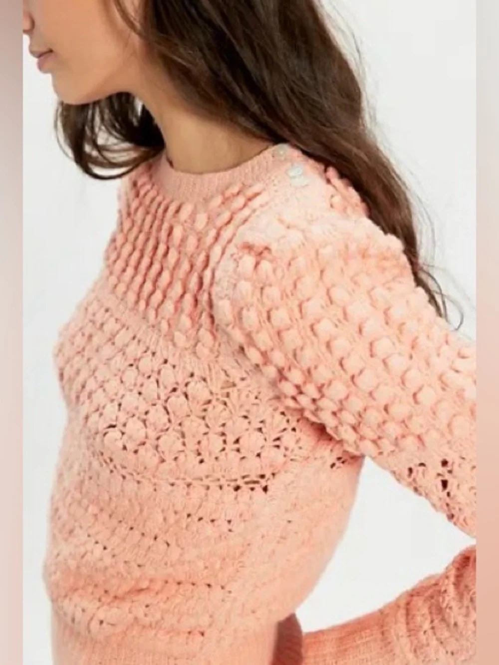 NWT Free People Penny Crochet Cotton Pullover - paradise peach - large